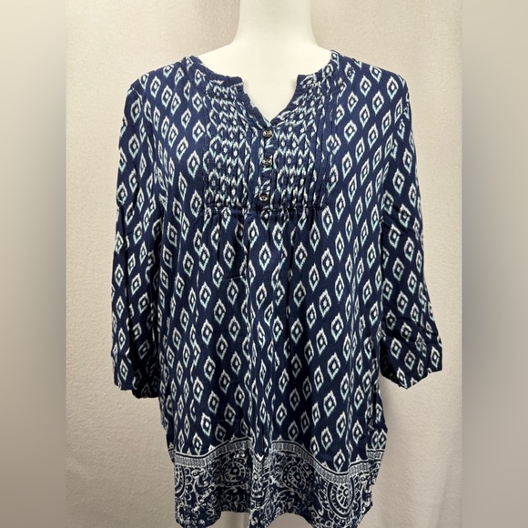 Faded Glory Women’s‎ Blue White Boho 3/4 Sleeve Blouse. - Picture 3 of 9